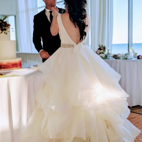 Rhinestone Wedding Dress Sash Belt White Chiffon main image 3